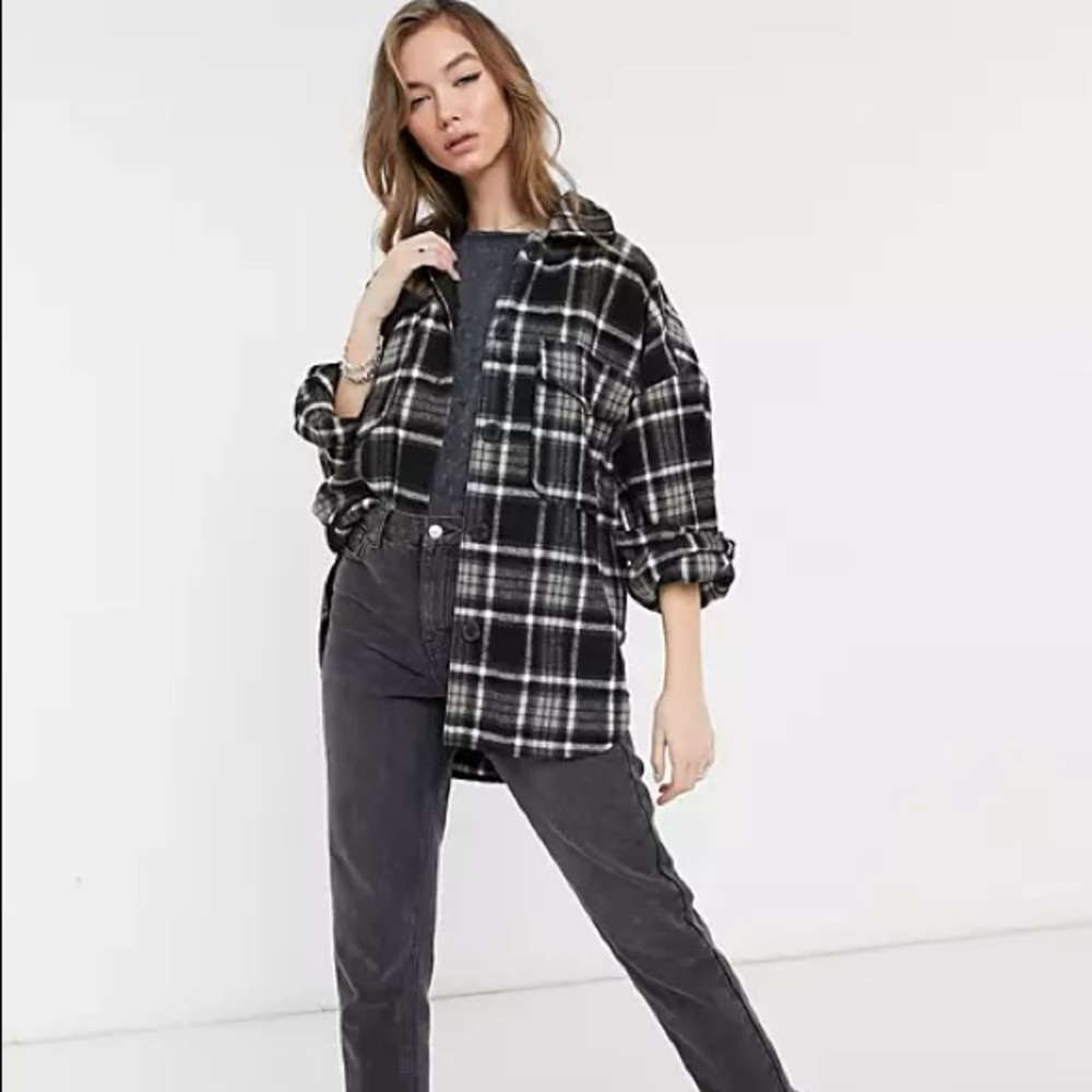 Bershka oversized plaid shacket in black NWT🖤🤍